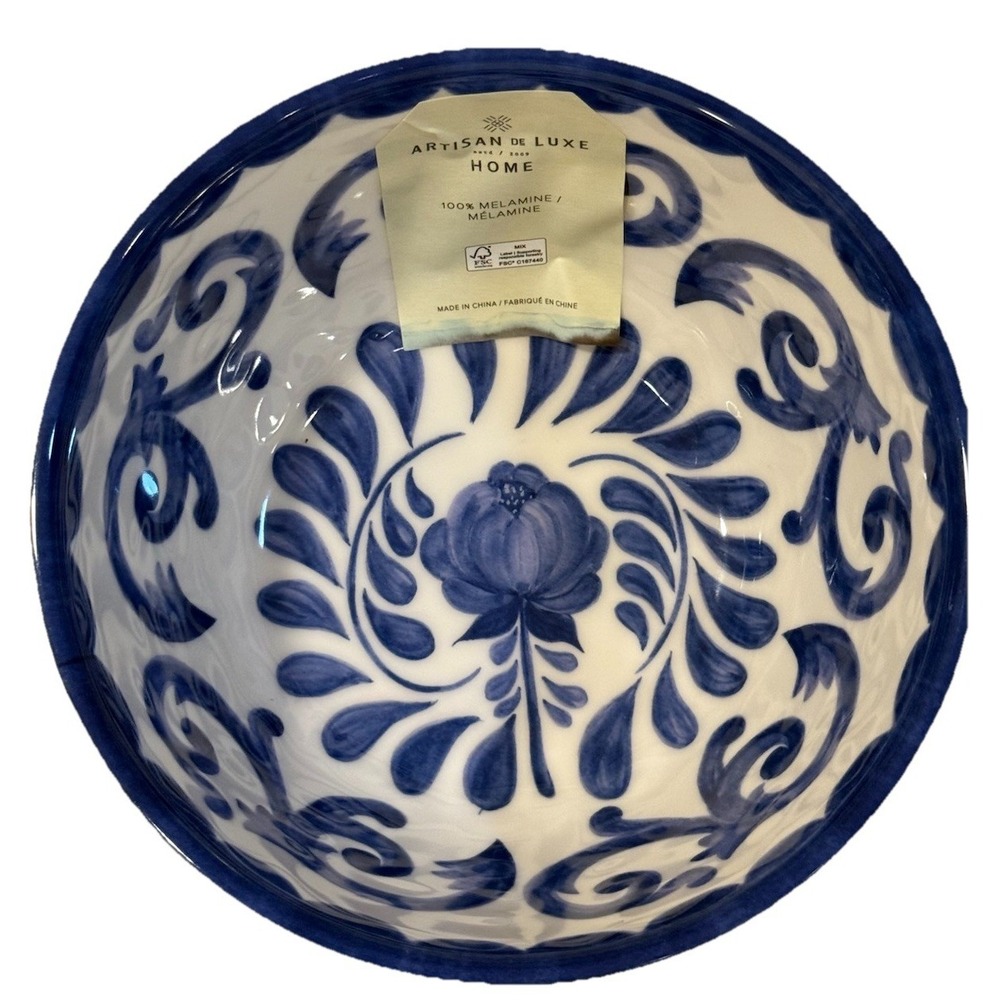Set 4 BLUE ROSE SCROLL 6" Melamine Salad Cereal Bowls Artisan De Luxe Bowl